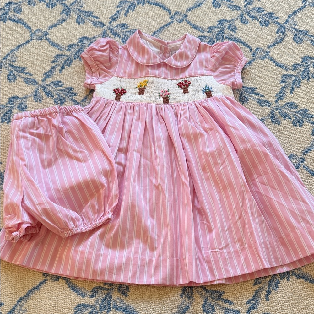 Rachel Riley Pink Striped Dress with Bloomers